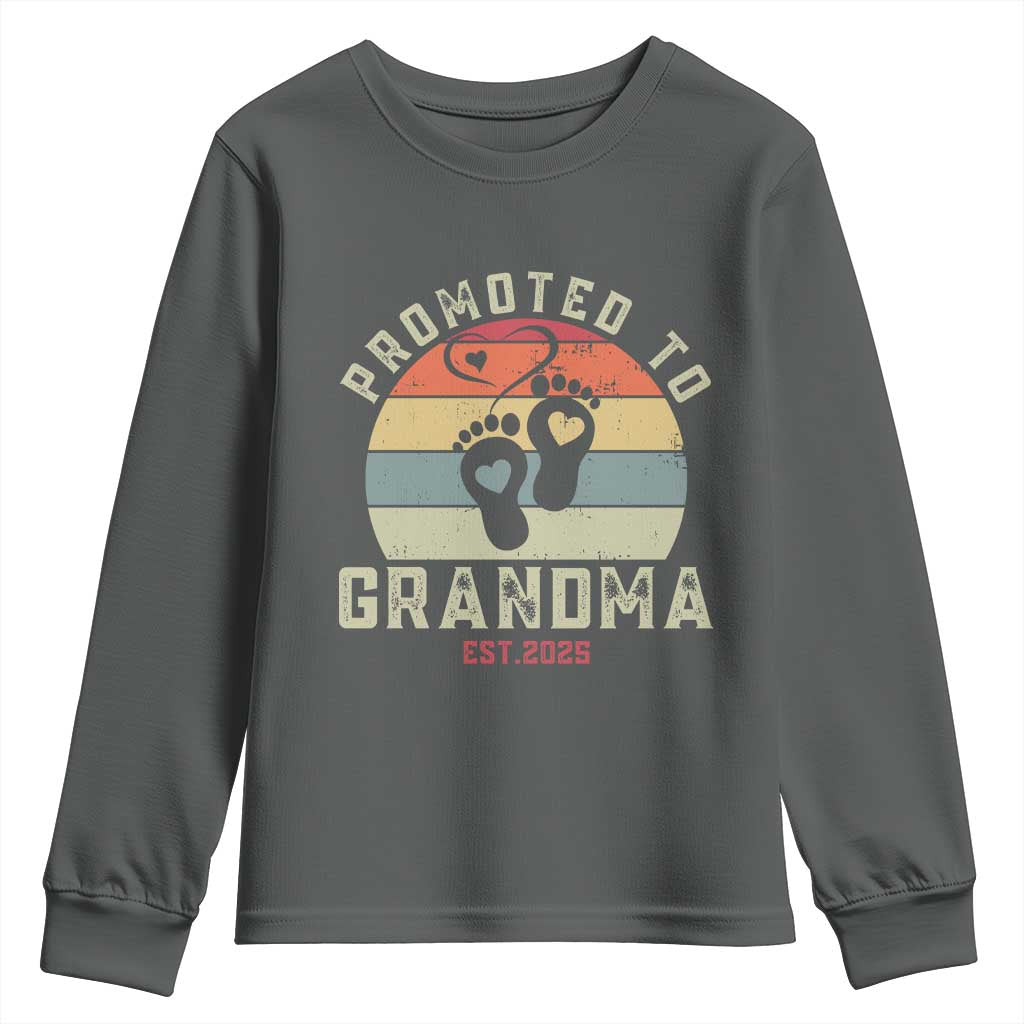 Retro Promoted To Grandma est 2025 Youth Sweatshirt TS09 Dark Heather Print Your Wear