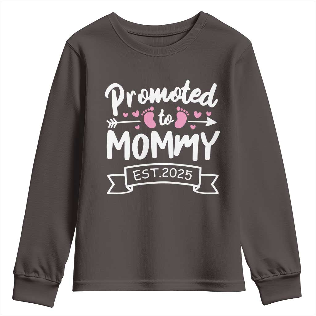 Promoted To Mommy Est 2025 Youth Sweatshirt TS09 Dark Chocolate Print Your Wear