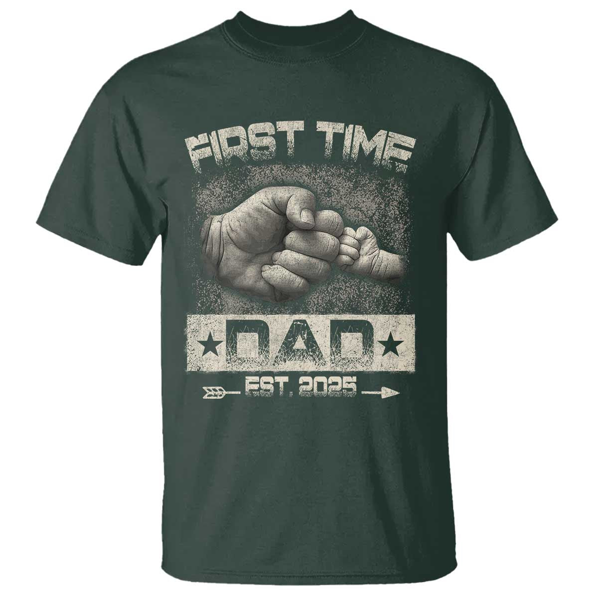 First Time Dad Est 2025 T Shirt TS09 Dark Forest Green Print Your Wear