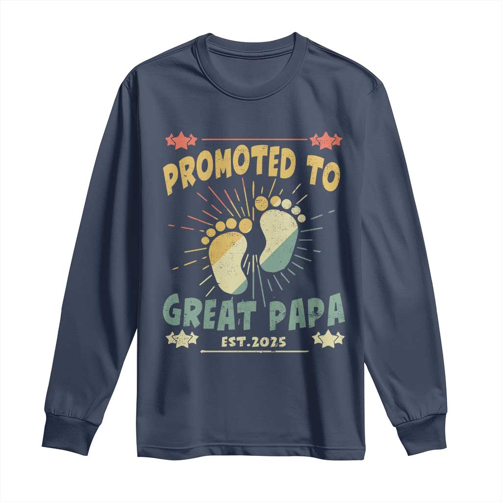 New Dad 2025 Long Sleeve Shirt Promoted to Great Papa TS09 Navy Print Your Wear