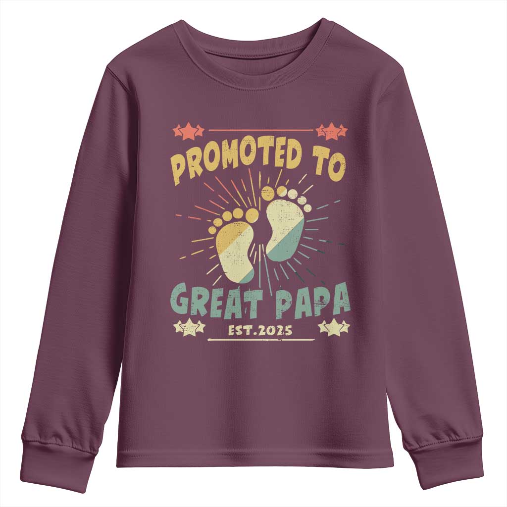 New Dad 2025 Youth Sweatshirt Promoted to Great Papa TS09 Maroon Print Your Wear