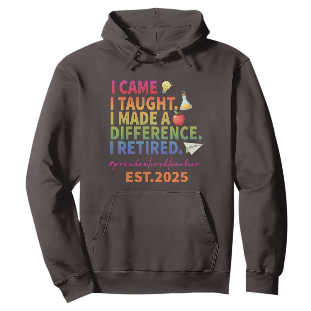 Funny Teacher Retirement 2025 Hoodie Came Taught Made Difference Retired TS09 Dark Chocolate Print Your Wear