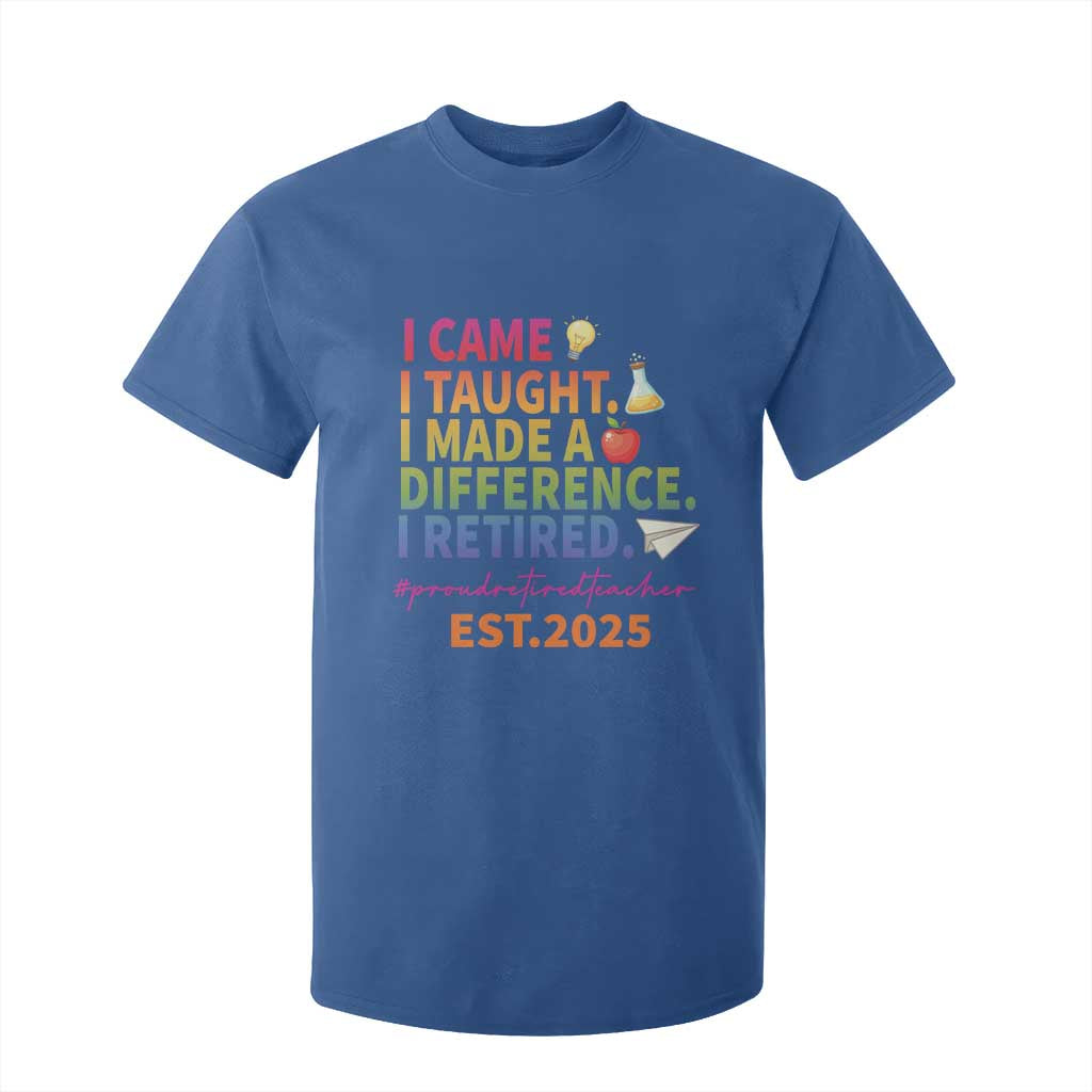 Funny Teacher Retirement 2025 T Shirt For Kid Came Taught Made Difference Retired TS09 Royal Blue Print Your Wear