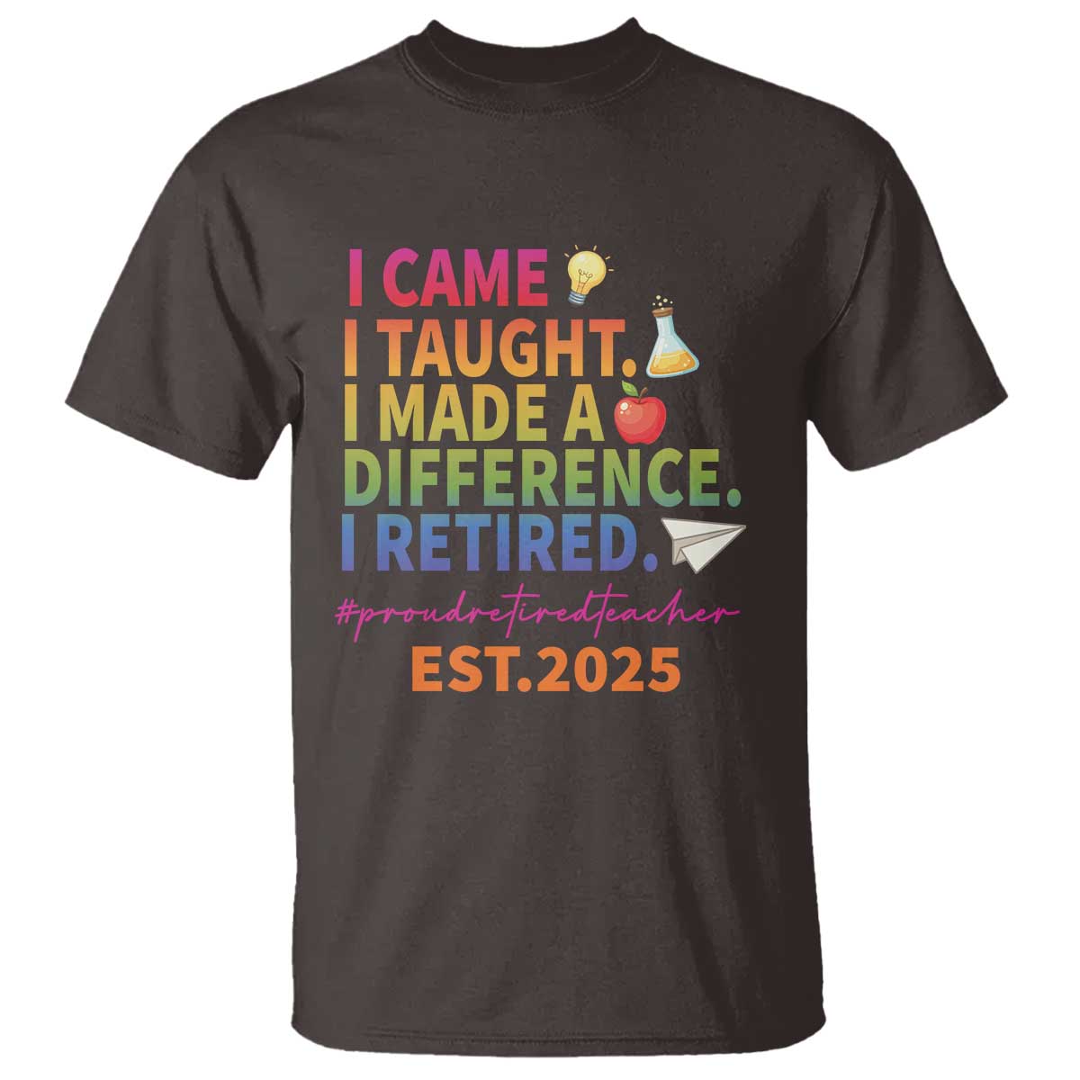 Funny Teacher Retirement 2025 T Shirt Came Taught Made Difference Retired TS09 Dark Chocolate Print Your Wear
