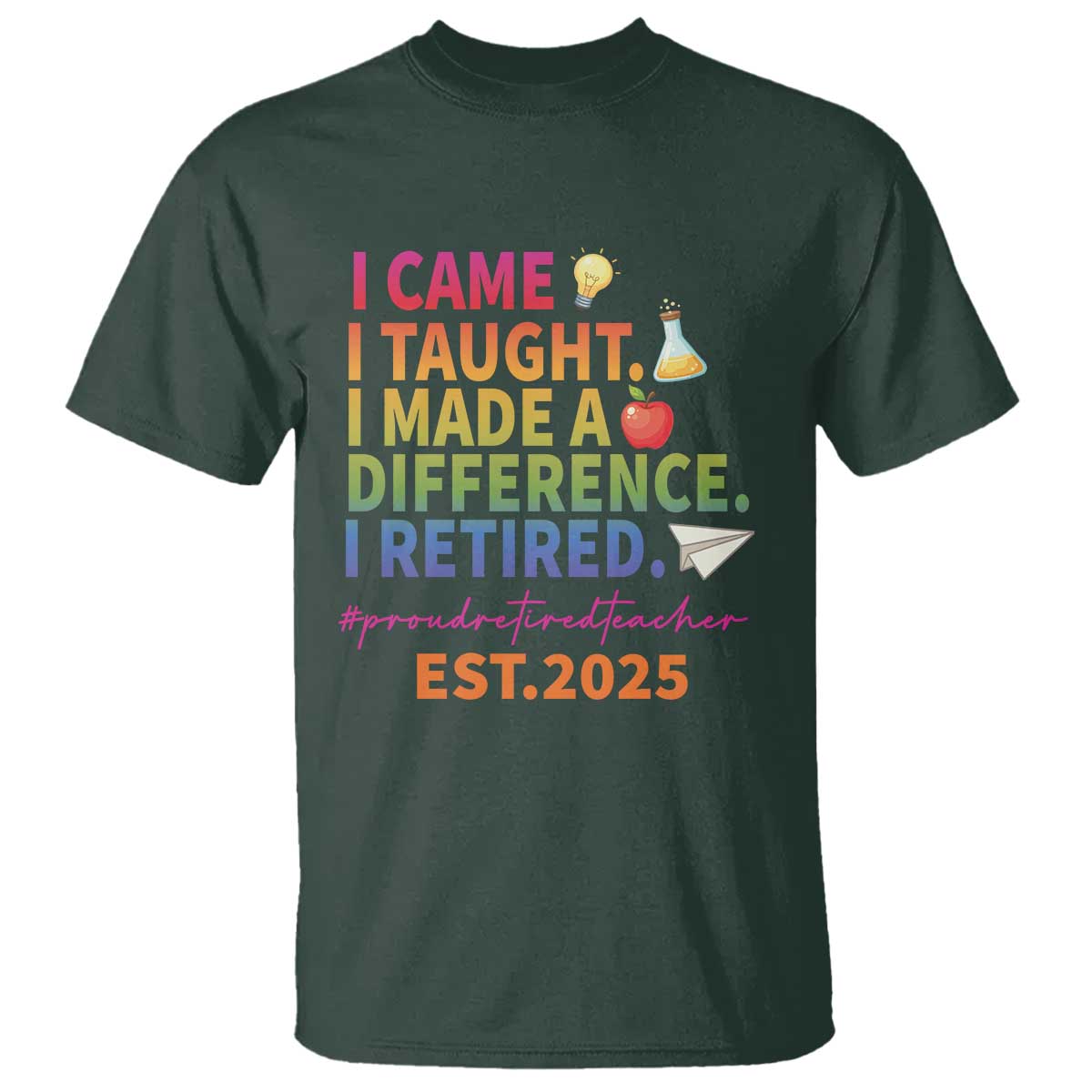 Funny Teacher Retirement 2025 T Shirt Came Taught Made Difference Retired TS09 Dark Forest Green Print Your Wear