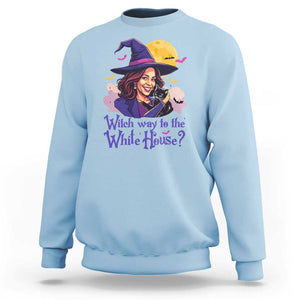 Funny Halloween Witch Kamala Sweatshirt Witch Way To The White House TS09 Light Blue Print Your Wear