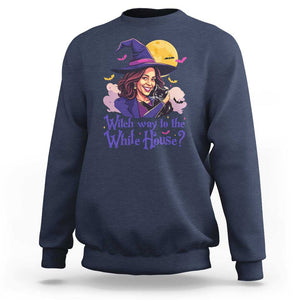 Funny Halloween Witch Kamala Sweatshirt Witch Way To The White House TS09 Navy Print Your Wear