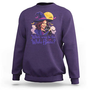 Funny Halloween Witch Kamala Sweatshirt Witch Way To The White House TS09 Purple Print Your Wear