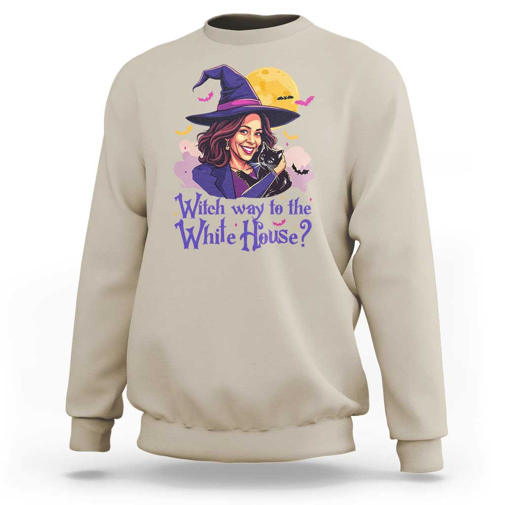 Funny Halloween Witch Kamala Sweatshirt Witch Way To The White House TS09 Sand Print Your Wear