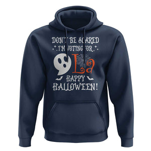 Funny Halloween Harris Hoodie Don't Be Scared I'm Voting For Kamala Comma Cute Ghost TS09 Navy Print Your Wear