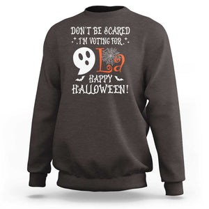 Funny Halloween Harris Sweatshirt Don't Be Scared I'm Voting For Kamala Comma Cute Ghost TS09 Dark Chocolate Print Your Wear