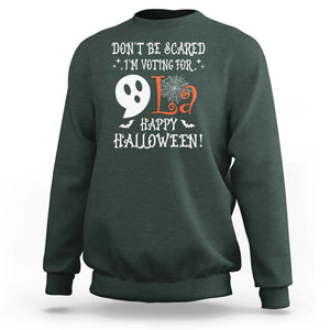 Funny Halloween Harris Sweatshirt Don't Be Scared I'm Voting For Kamala Comma Cute Ghost TS09 Dark Forest Green Print Your Wear