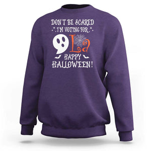 Funny Halloween Harris Sweatshirt Don't Be Scared I'm Voting For Kamala Comma Cute Ghost TS09 Purple Print Your Wear