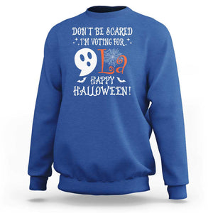 Funny Halloween Harris Sweatshirt Don't Be Scared I'm Voting For Kamala Comma Cute Ghost TS09 Royal Blue Print Your Wear