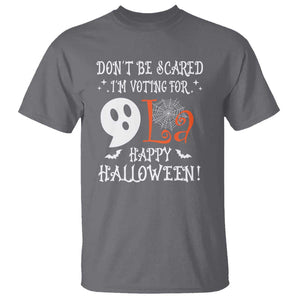 Funny Halloween Harris T Shirt Don't Be Scared I'm Voting For Kamala Comma Cute Ghost TS09 Charcoal Print Your Wear