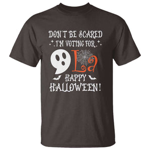 Funny Halloween Harris T Shirt Don't Be Scared I'm Voting For Kamala Comma Cute Ghost TS09 Dark Chocolate Print Your Wear