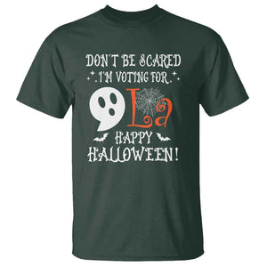 Funny Halloween Harris T Shirt Don't Be Scared I'm Voting For Kamala Comma Cute Ghost TS09 Dark Forest Green Print Your Wear