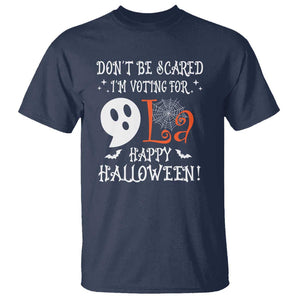 Funny Halloween Harris T Shirt Don't Be Scared I'm Voting For Kamala Comma Cute Ghost TS09 Navy Print Your Wear