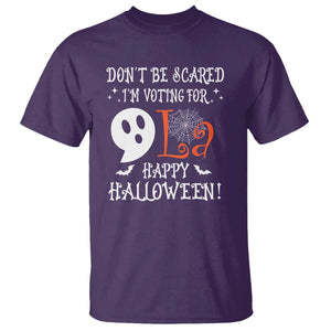 Funny Halloween Harris T Shirt Don't Be Scared I'm Voting For Kamala Comma Cute Ghost TS09 Purple Print Your Wear