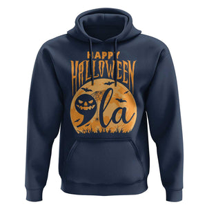 Funny Happy Halloween Comma La Harris Hoodie Kamala Support Pumkin Spooky Season TS09 Navy Print Your Wear