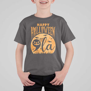 Funny Happy Halloween Comma La Harris T Shirt For Kid Kamala Support Pumkin Spooky Season TS09 Dark Chocolate Print Your Wear