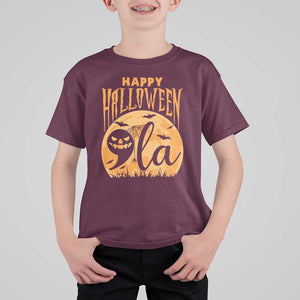 Funny Happy Halloween Comma La Harris T Shirt For Kid Kamala Support Pumkin Spooky Season TS09 Maroon Print Your Wear