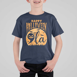 Funny Happy Halloween Comma La Harris T Shirt For Kid Kamala Support Pumkin Spooky Season TS09 Navy Print Your Wear