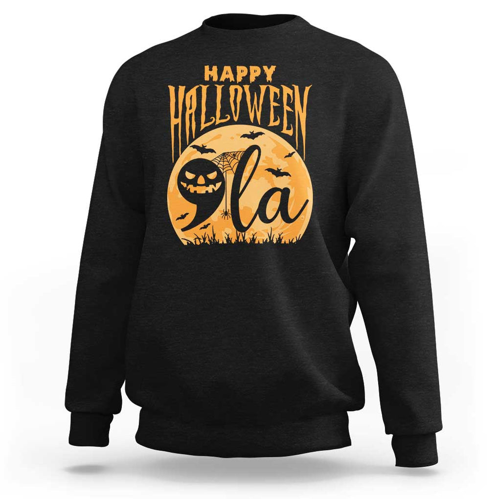 Funny Happy Halloween Comma La Harris Sweatshirt Kamala Support Pumkin Spooky Season TS09 Black Print Your Wear