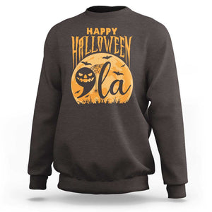 Funny Happy Halloween Comma La Harris Sweatshirt Kamala Support Pumkin Spooky Season TS09 Dark Chocolate Print Your Wear