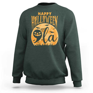 Funny Happy Halloween Comma La Harris Sweatshirt Kamala Support Pumkin Spooky Season TS09 Dark Forest Green Print Your Wear