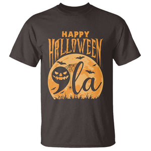 Funny Happy Halloween Comma La Harris T Shirt Kamala Support Pumkin Spooky Season TS09 Dark Chocolate Print Your Wear