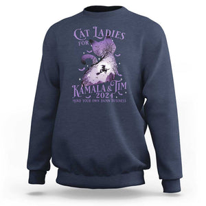 Cat Lady For Kamala Tim Sweatshirt Witch Cat Halloween Harris Mind Your Damn Business TS09 Navy Print Your Wear