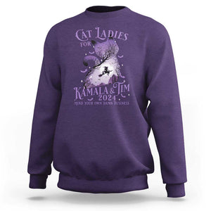 Cat Lady For Kamala Tim Sweatshirt Witch Cat Halloween Harris Mind Your Damn Business TS09 Purple Print Your Wear