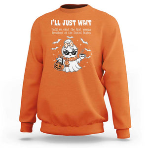 Funny Halloween Kamala 2024 Sweatshirt Ill just Wait President Election Cute Ghost Boo TS09 Orange Print Your Wear