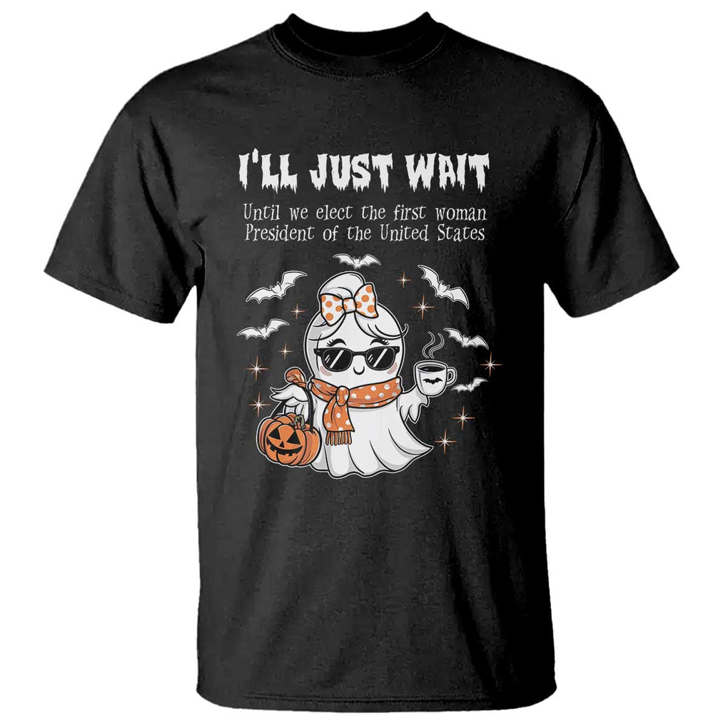 Funny Halloween Kamala 2024 T Shirt Ill just Wait President Election Cute Ghost Boo TS09 Black Print Your Wear