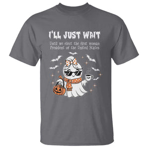 Funny Halloween Kamala 2024 T Shirt Ill just Wait President Election Cute Ghost Boo TS09 Charcoal Print Your Wear