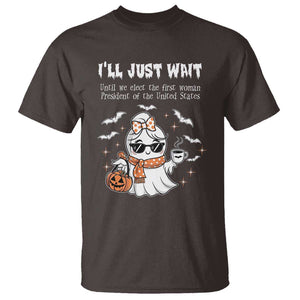 Funny Halloween Kamala 2024 T Shirt Ill just Wait President Election Cute Ghost Boo TS09 Dark Chocolate Print Your Wear