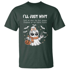 Funny Halloween Kamala 2024 T Shirt Ill just Wait President Election Cute Ghost Boo TS09 Dark Forest Green Print Your Wear