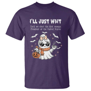 Funny Halloween Kamala 2024 T Shirt Ill just Wait President Election Cute Ghost Boo TS09 Purple Print Your Wear