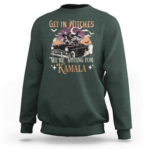 Funny Halloween Witch For Harris Sweatshirt Get In Witches We're Voting For Kamala TS09 Dark Forest Green Print Your Wear