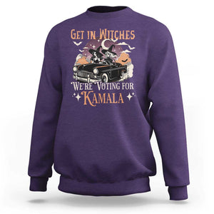 Funny Halloween Witch For Harris Sweatshirt Get In Witches We're Voting For Kamala TS09 Purple Print Your Wear