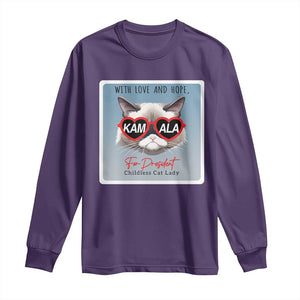 Kamala For President 2024 Long Sleeve Shirt With Love And Hope Cool Cat TS09 Purple Print Your Wear