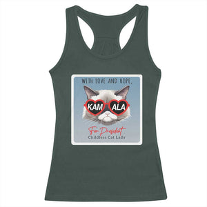 Kamala For President 2024 Racerback Tank Top With Love And Hope Cool Cat TS09 Dark Forest Green Print Your Wear