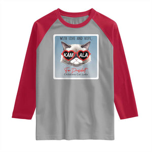 Kamala For President 2024 Raglan Shirt With Love And Hope Cool Cat TS09 Sport Gray Red Print Your Wear