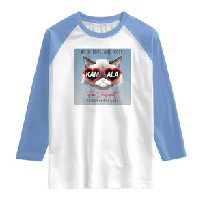 Kamala For President 2024 Raglan Shirt With Love And Hope Cool Cat TS09 White Carolina Blue Print Your Wear