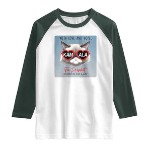 Kamala For President 2024 Raglan Shirt With Love And Hope Cool Cat TS09 White Dark Forest Green Print Your Wear