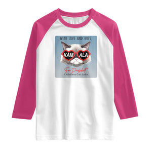 Kamala For President 2024 Raglan Shirt With Love And Hope Cool Cat TS09 White Heliconia Print Your Wear