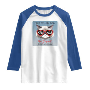 Kamala For President 2024 Raglan Shirt With Love And Hope Cool Cat TS09 White Royal Print Your Wear