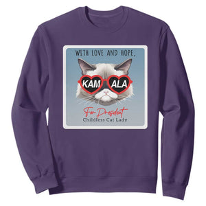 Kamala For President 2024 Sweatshirt With Love And Hope Cool Cat TS09 Purple Print Your Wear