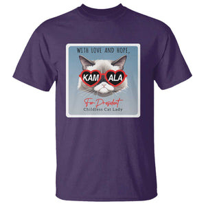 Kamala For President 2024 T Shirt With Love And Hope Cool Cat TS09 Purple Print Your Wear